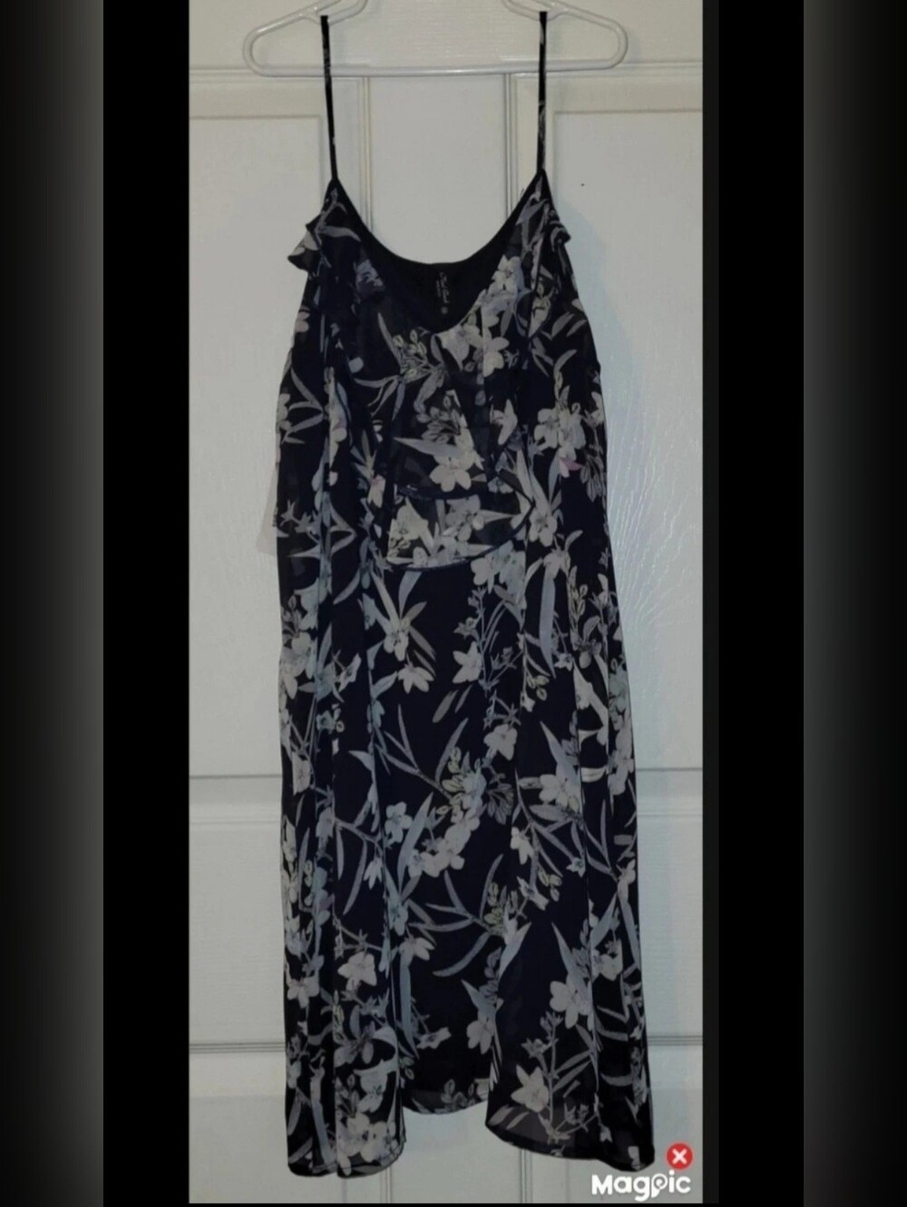 Dark Romantic Navy Floral Chiffon Strappy Slip Dress Medium Lined Date Night